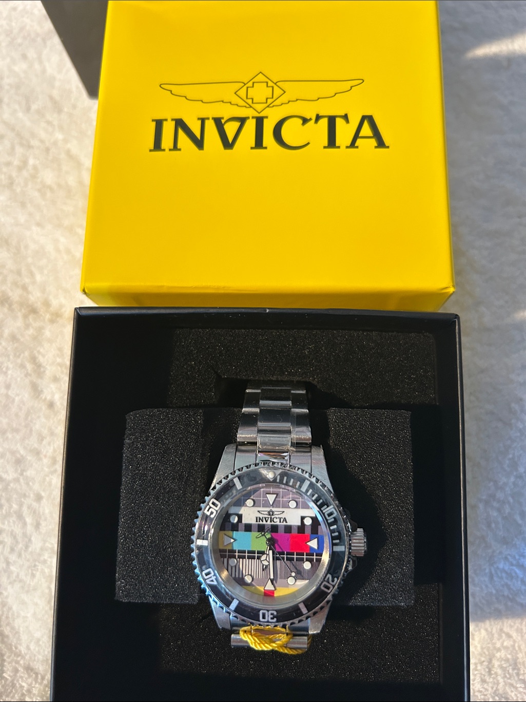 Invicta Silver Watch With Multicolor Test-Pattern Dial